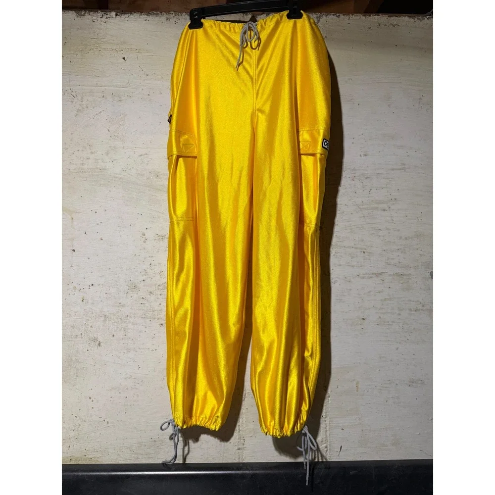 Caffeine Skater Parachute Pants Yellow Mens Large Baggy Cargo Rave Festival Y2K